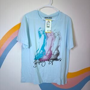 Britney Spears T Shirt Womens Medium Light Blue Graphic Print Licensed NWT‎